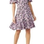 Kate Spade Women's Purple Ruffle Sleeve Matchstick Print Midi Dress Size 4 Photo 0