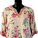 Belle by Kim Gravel Embroidered Floral Blouse Top Size Small 3/4 Sleeve Pink Photo 3