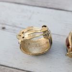 Vintage Clip On Earrings Statement Retro Large Hoops Burgundy, Black Gold Tone Photo 9