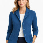 Talbots  Women Blue Textured Merino Wool Blazer Jacket S Preppy Academia Office Photo 0