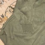 FLAW Dark Olive Green semi Sheer Peasant Long Sleeve BlouseTunic Metallic Stripe Size M Photo 2
