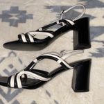 Gibson Latimer GIBSON*LATIMER BLACK/WHITE LEATHER SANDALS New Genuine Sheep Leather BLOCK HEEL Photo 2