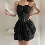 Vintage Style Lace Up Faux Leather Elastic Girdle Black Casual Wide Waistband Photo 4