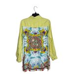 John Mark Tunic Dress Small Linen Blend Long Roll Tab Sleeve Graphic Back Photo 1