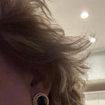 Napier Vintage Clip On Screw Back Earrings Gold Tone Rope Frame Blue Cabochons Photo 5