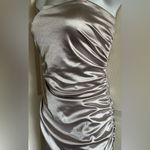 La Femme Womens Strapless Metallic Gown Dress Stretch Satin Platinum Silver Sz 4 Photo 4