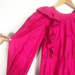 ZARA  Eyelet Pink Fushia Maxi Dress Cotton Poplin Long Puff Sleeve Small 7521/107 Photo 11