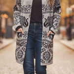 Elephant Cardigan ‎Pattern Sweater Size S Gray Knit Folklore Hippie Boho Photo 0