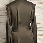 Zara olive green satin grommet detail belted Ring Trim maxi shirtdress Size Medium Photo 12