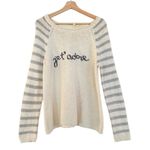 ANTHROPOLOGIE Moth Je T’Adore Pullover Cream & Metallic Silver Striped Sweater L Gray Size L Photo 2