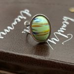 Vintage 70s Mint Green Striped Ring Adjustable Photo 1