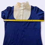 Japanese LISSEO Short Sleeve Knit Top Shirt With Mock Collar Blue&White Blue Photo 4