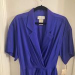Vintage Deadstock Royal Blue Collared Faux Wrap Shirt Dress Photo 4