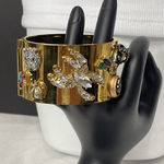 CAbi  Secret Garden Cuff Wide Gold Tone Rhinestone Bangle Bracelet hinged VTG Photo 0