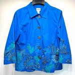 Chico's Chico’s Blue Ocean Coral Embroidered Appliqué Jacket Button Front Sea Life Photo 0
