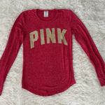 PINK - Victoria's Secret Victoria's‎ Secret PINK Red Long Sleeve Sleepwear Top Gold Lettering Women's Photo 0