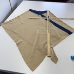 Novica Poncho Womens One Size Tan Navy Knit Asymmetrical Baby Alpaca Blend Shawl Photo 5