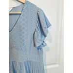 Market & Spruce Enara Knit Eyelet Dress Large Blue Flutter Sleeve NWOT Photo 3