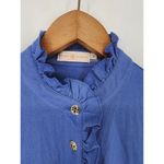 Tory Burch  Blue Lydia Ruffle Polo Shirt Women's Size Medium Photo 3