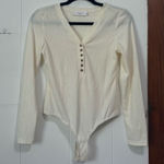 Wren White Cream Ribbed Henley Bodysuit Medium‎ White Photo 0