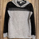 PINK - Victoria's Secret  Black Gray Fishnet Mesh Long Sleeve Top Sweater Hoodie XS Photo 0