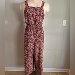 Skies Are Blue Floral Wide Leg Jumpsuit Black Red Button Waist Size M Photo 7