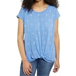 IZOD NEW  Blue and White Cacti Printed Tie Front Blouse Novelty Coastal Comfort L Photo 1