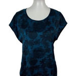 Hinge  Blouse Top XS Blue Black Lace Short Sleeve Elegant Party Shirt Photo 0