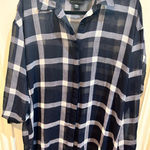 Apostrophe Plaid Button Down Top Womens Medium Sheer Black White Blouse Photo 0