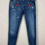 Driftwood Jeans Womens 29 Embroidered Flower Distressed Blue Denim Skinny Photo 14