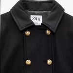 ZARA  WOOL BLEND CROPPED METAL GOLD BUTTONS PEA COAT JACKET BLACK SIZE XL NEW Photo 7