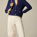 J.Crew  Odette Cable Knit Sweater Lady Jacket Cotton-Blend Bouclé Navy XS NWT Photo 0