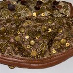 GOLD SEQUIN BEADED WRISTLET WITH BROWN LEATHER NO BRAND TAG MADE IN INDIA Photo 4