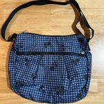 Le Sportsac Blue & Black Pleated Small Crossbody Floral Houndstooth Print, NWOT Photo 1