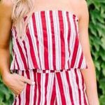 These Three Boutique Red/White Striped Strapless Romper Photo 0