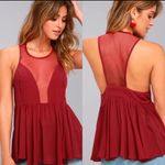 Free People  Intimately Marble Illusion Mesh Tank Top Womens Large Raspberry Red Photo 1