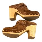 Veronica Beard  Dacey Suede Wooden Heeled Mules Pecan Size 11 NEW Photo 1