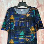 LuLaRoe  Julia Blue Geometric Print Elbow Sleeve Midi Dress Photo 1