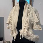 Cream Knit Fringe Shawl with Fur Trim Size undefined Photo 6
