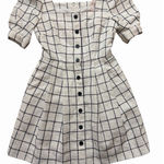 Gal Meets Glam OP Windowpane Check Puff Sleeve Mini Dress White Blue Cotton Photo 0