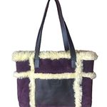 UGG Large Plum & Ivory Leather Shearling Sheepskin Tote Bag MINT CONDITION Photo 0