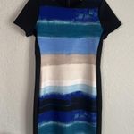 REED Stripe Sky Blue Scuba Dress Stretch Print Artsy Medium Office Party Photo 1