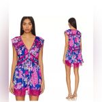 Free People  Floral Sleeveless Lace Spring Fling Mini Dress Ultra Violet Combo Sm Photo 3