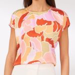 Halogen  Abstract Floral Cap Sleeve Blouse Pink Orange XS NWT Photo 0