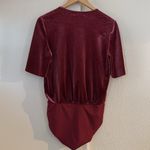 ZARA ‎ Velvet Plunge Draped Bodysuit Blouse Maroon Burgundy Size Medium Photo 12