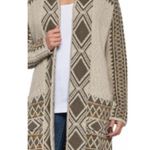 Lucky Brand Size Large Sweater LONG sleeved Tribal Taupe Olive Cardigan NWT Photo 0