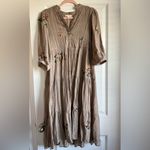Fig + Flower Floral Embroidered Tan Dress Size M Photo 1
