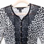 White House | Black Market WHBM Womens Cardigan Size XS Black White Lace Animal Print Y2K Mob Wife Coquette Photo 1