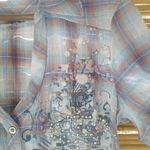 Vanity M Blue Tan Plaid Embellished Top Size M Photo 7