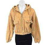 Urban Outfitters BDG Tan Corduroy Zip Up Hooded Hoodie Crop Bomber Coat Jacket M Photo 0
